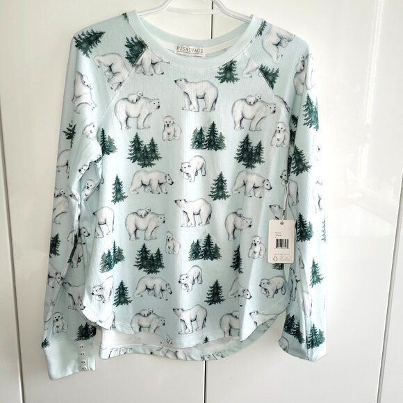 NWT PJ Salvage Just Chillin' Polar Bear Pine Trees Pajama Top Size S - Picture 2 of 10